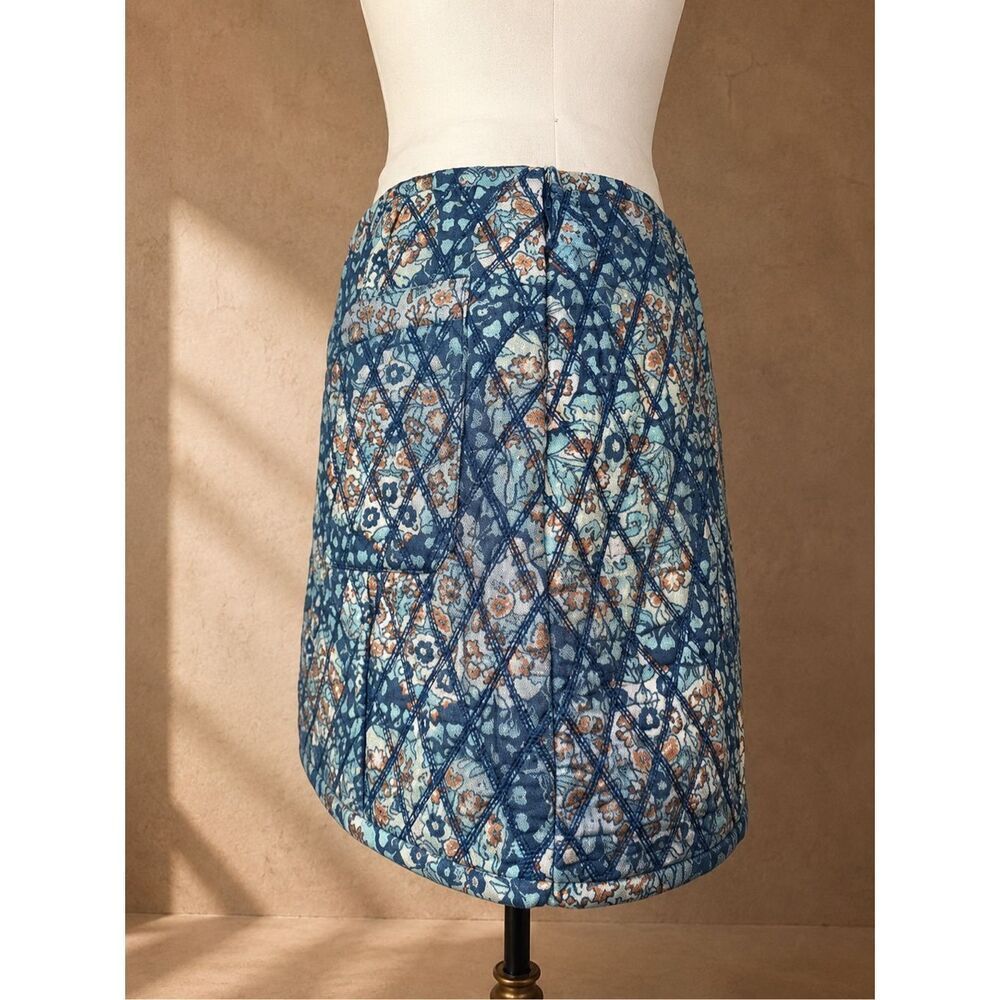 Free People Size 10 Darla Quilted Mini Skirt Blue Floral Cotton Pockets - Picture 3 of 9
